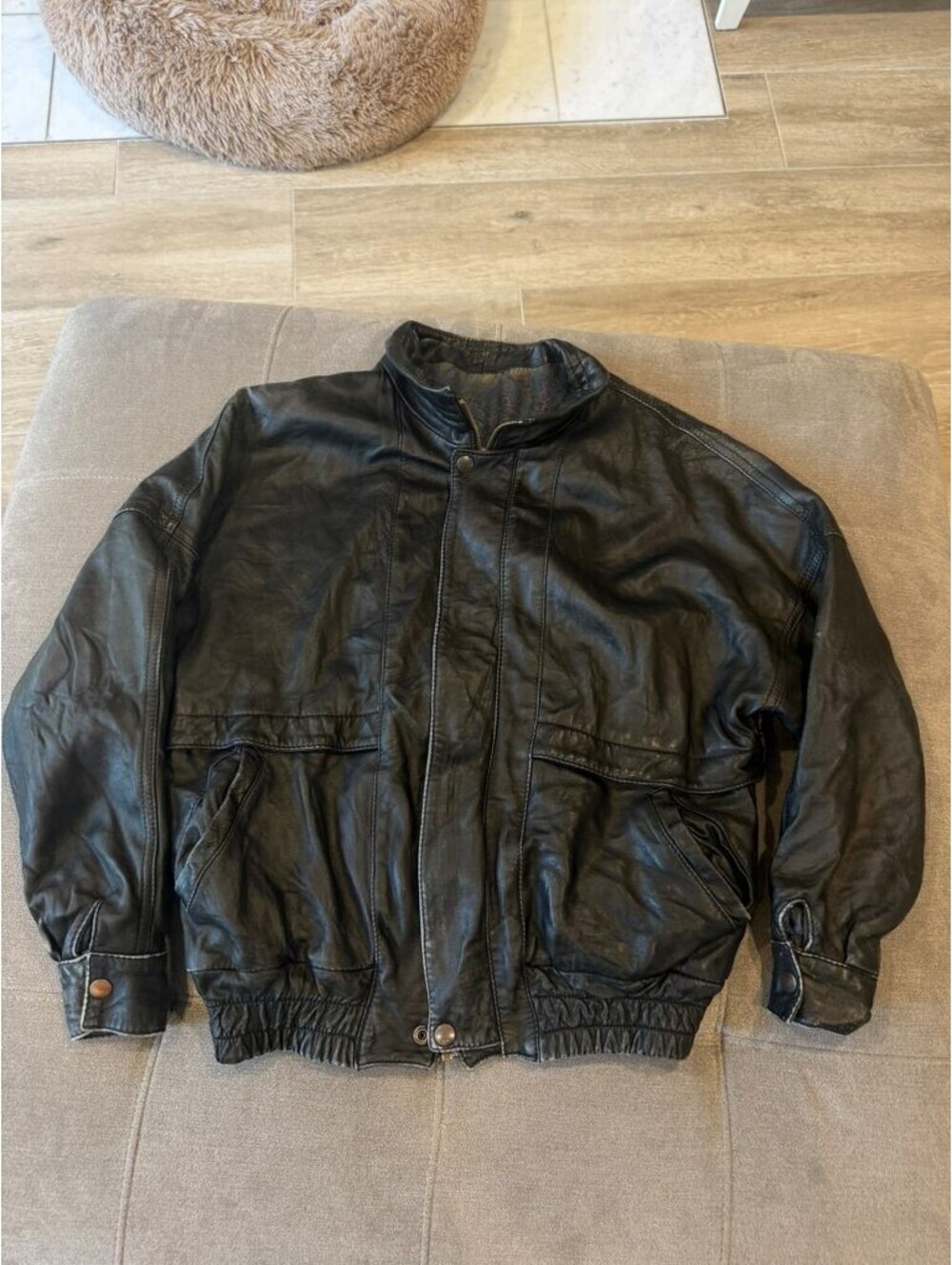 Vintage Genuine Leather Bomber Jacket Italy Vera Pelle Black